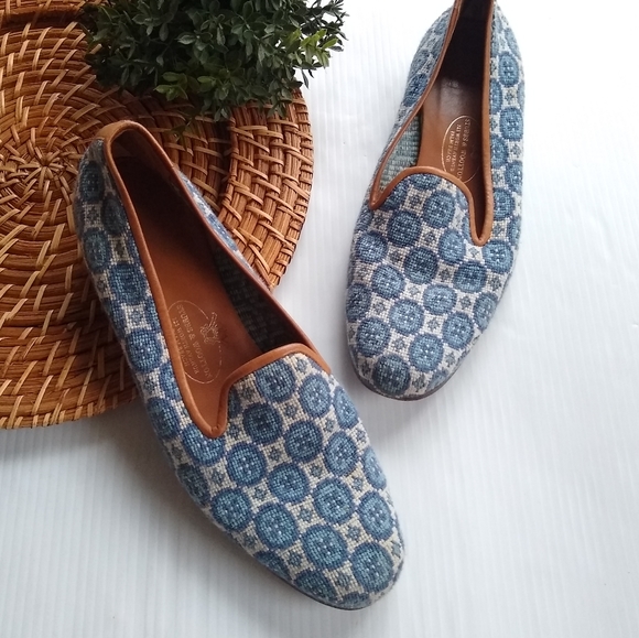 Stubbs & Wootton Shoes - Stubbs & Wootton • woven blue medallion loafers